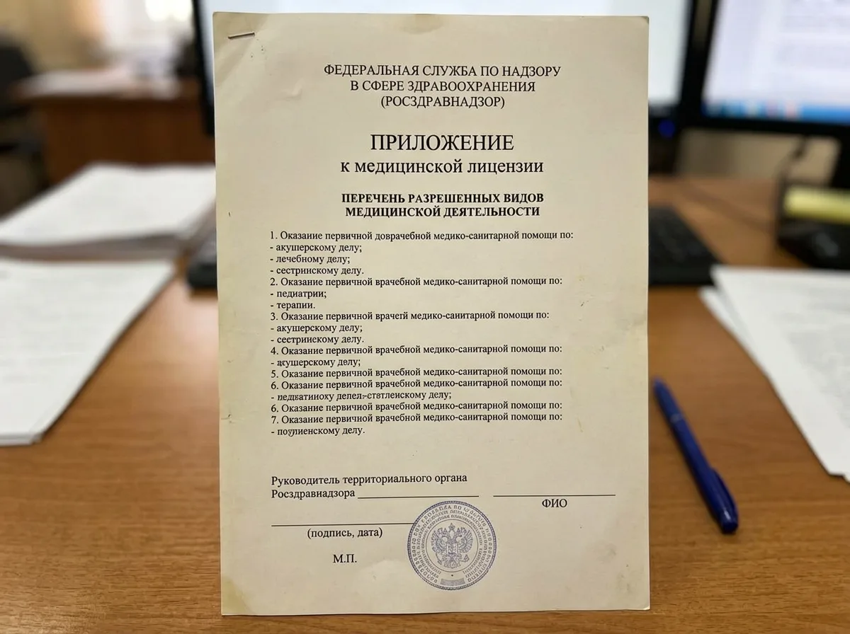 Приложение к медицинской лицензии Росздравнадзора, перечень разрешённых видов медицинской деятельности, официальный документ